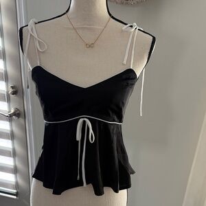 Forever 21 Black and White Camisole with Tie Straps